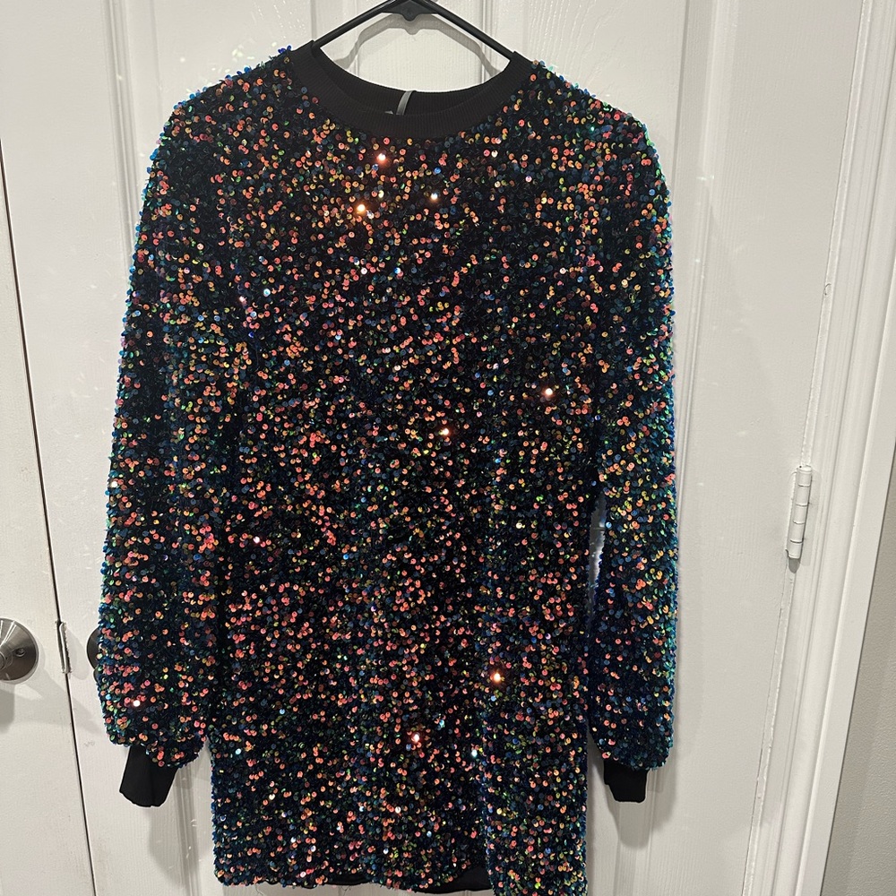 Anthropologie Multicolor Sequin Top - Iridescent Black Base